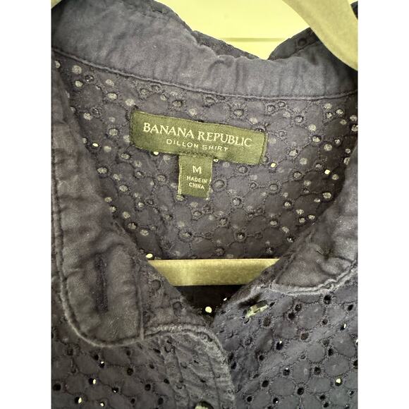 Banana Republic Dillon‎ Shirt Women's Size Medium Navy Cutout - Picture 4 of 8